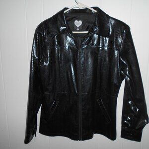 Black Jacket- Fully Lined Shiny Polyurethane- Large Adult